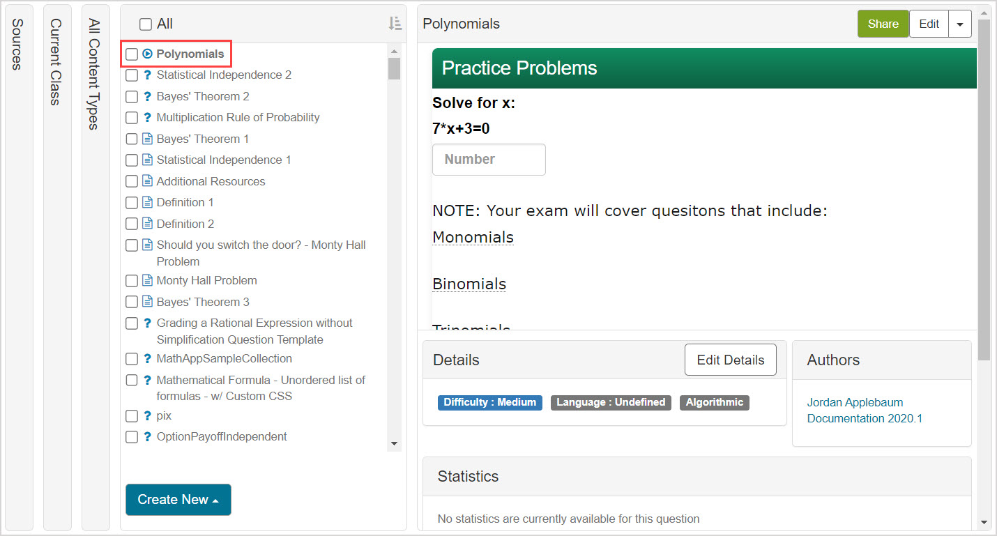 Content Restored The name of the question is selected under All Content Types pane, and Content Summary pane open on the right.